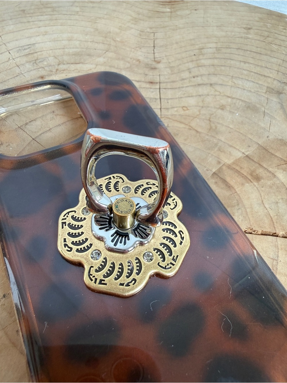 Coach Brown marbled Floral Ring Holder iPhone 16 Pro Case - Picture 5 of 11